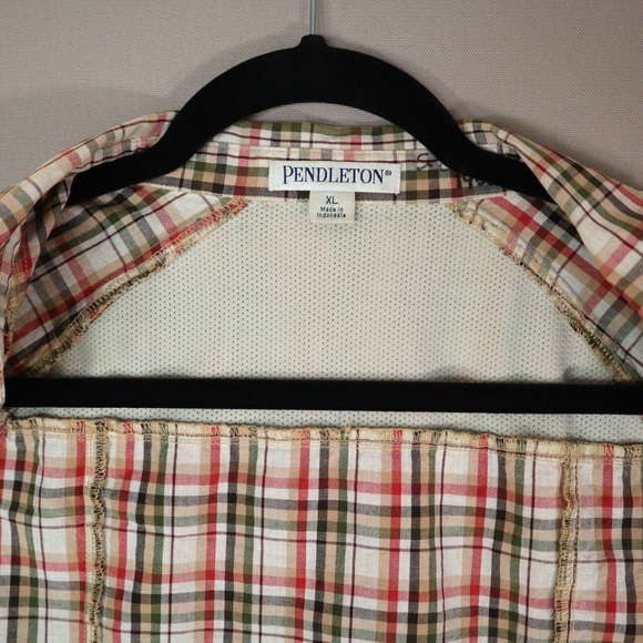 Pendleton Womens XL Button Down Long Sleeve Shirt Brown Red Plaid Vent Back - Picture 3 of 15